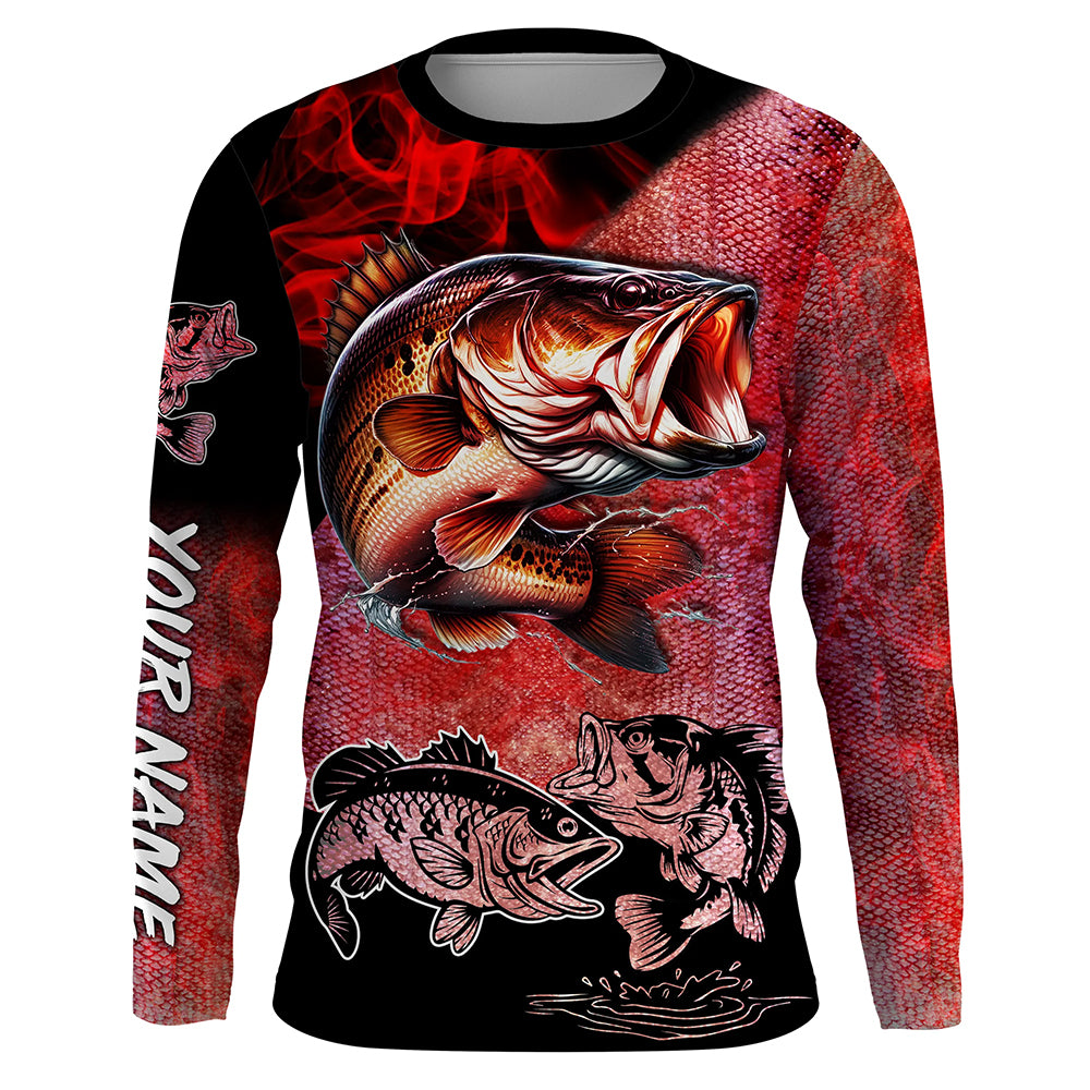 Bass Fishing UV protection customize name long sleeves fishing | Red NQS661