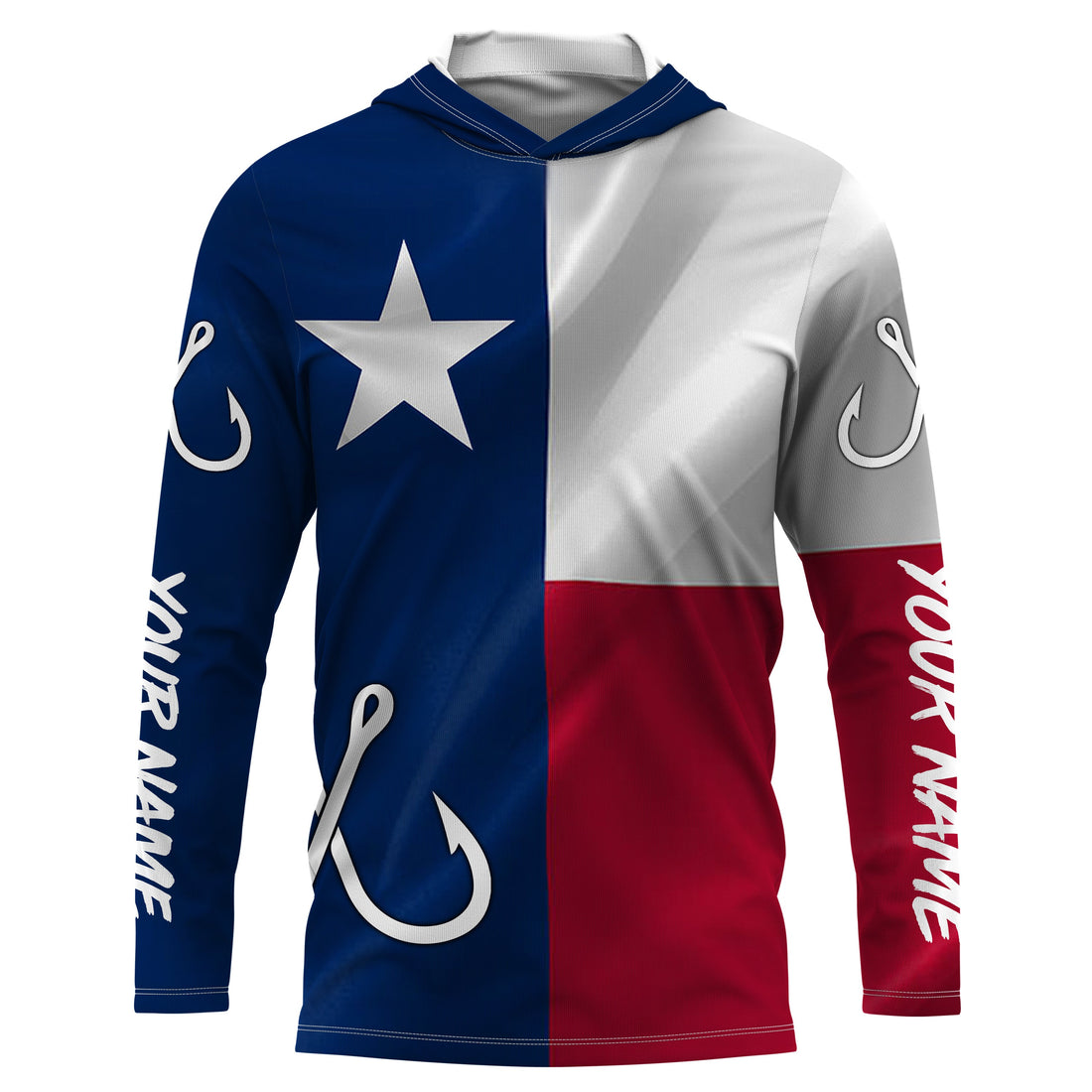 TX Fishing 3D Fish Hook Texas Flag UV protection custom long sleeves UPF 30+ personalized fishing apparel gifts - NQS2284
