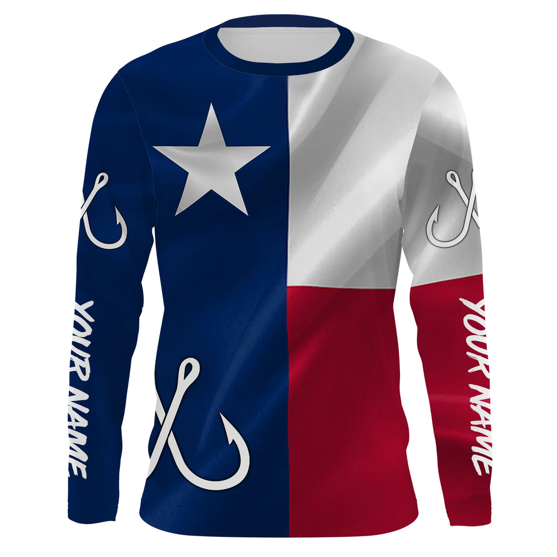 TX Fishing 3D Fish Hook Texas Flag UV protection custom long sleeves UPF 30+ personalized fishing apparel gifts - NQS2284