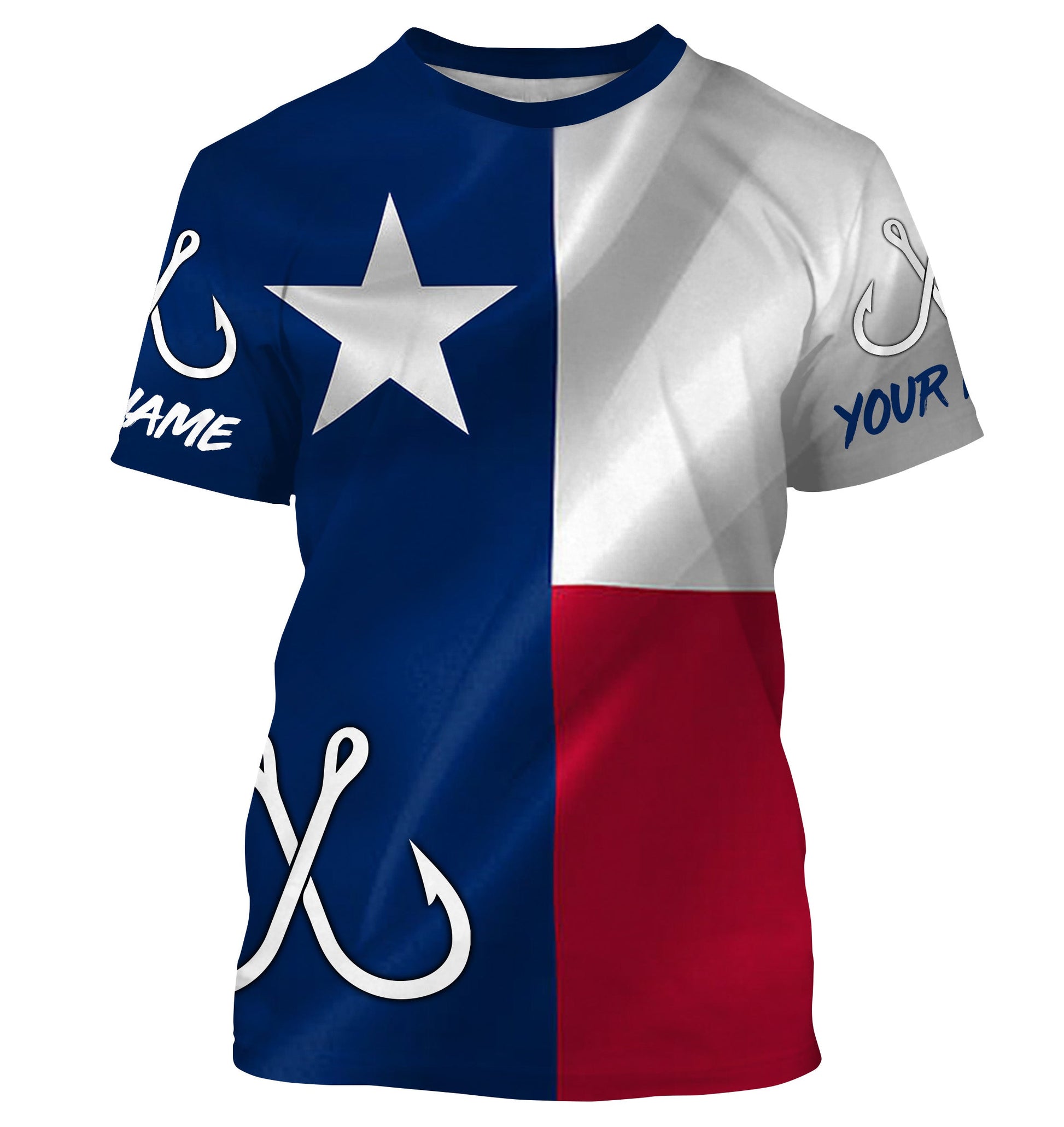 TX Fishing 3D Fish Hook Texas Flag UV protection custom long sleeves UPF 30+ personalized fishing apparel gifts - NQS2284