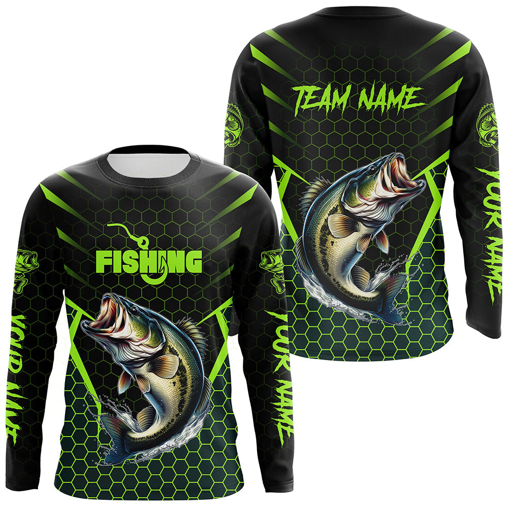 Black and Green Largemouth Bass Fishing Custom team name UV protection long sleeves fishing NQS9311