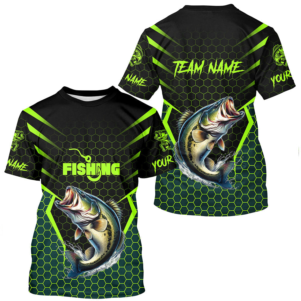 Black and Green Largemouth Bass Fishing Custom team name UV protection long sleeves fishing NQS9311