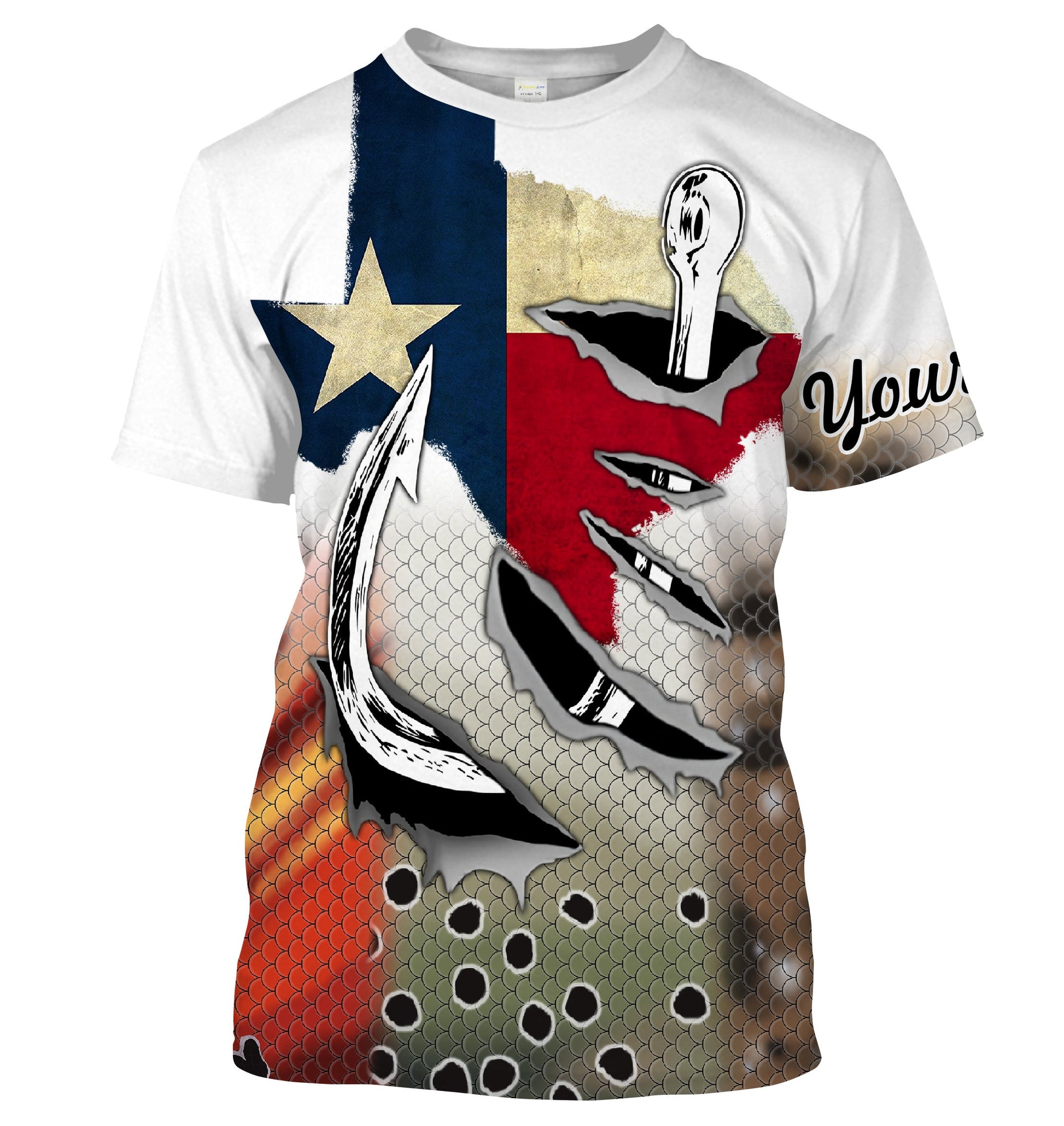 Texas Slam Redfish, Trout, Flounder fish hook Custom Texas patriotic, Long Sleeve performance Fishing NQS2048