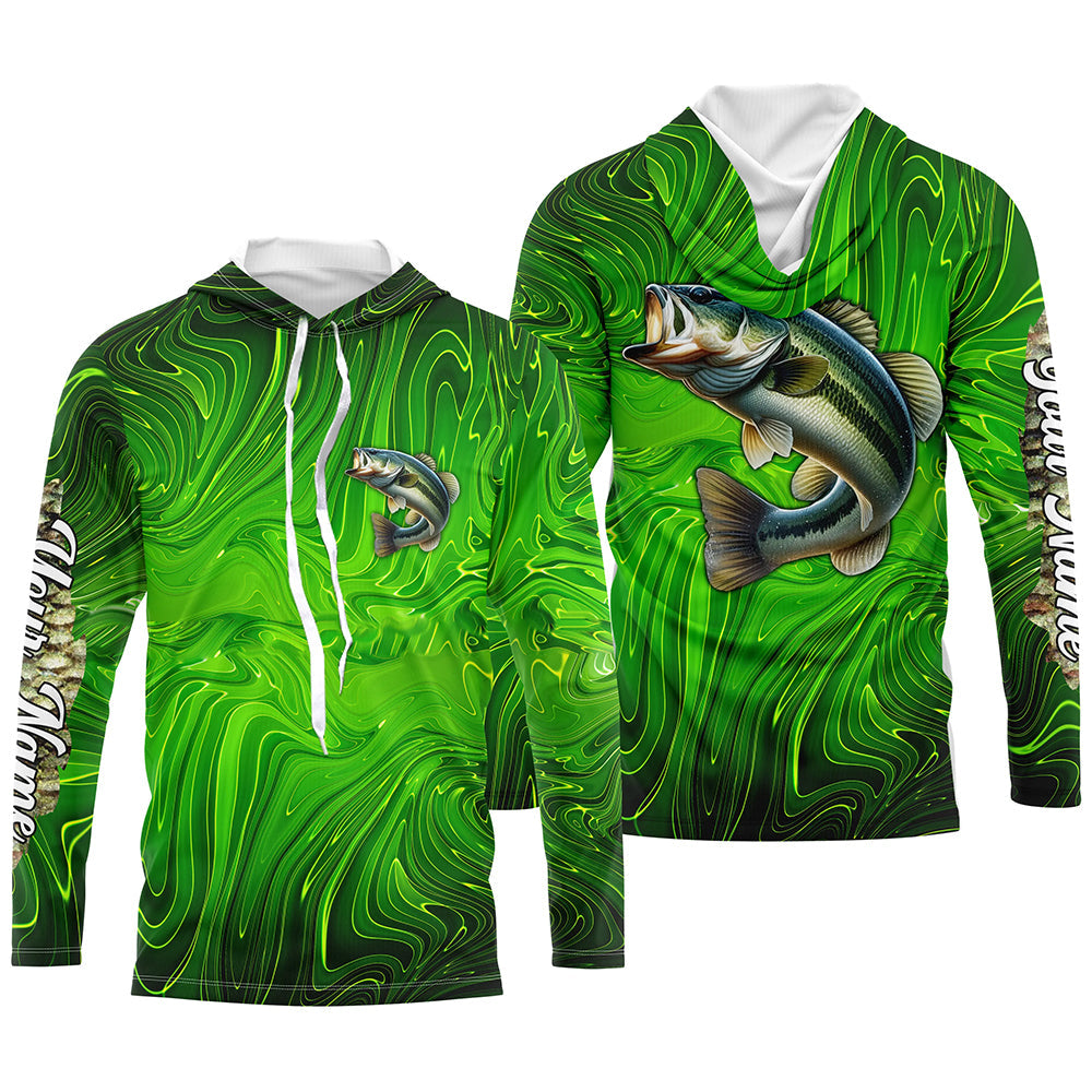 Bass fishing green camo customize name performance long sleeves Fishing, women, kid NQS6061