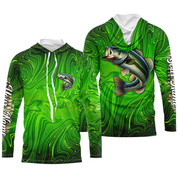 Bass fishing green camo customize name performance long sleeves Fishing, women, kid NQS6061