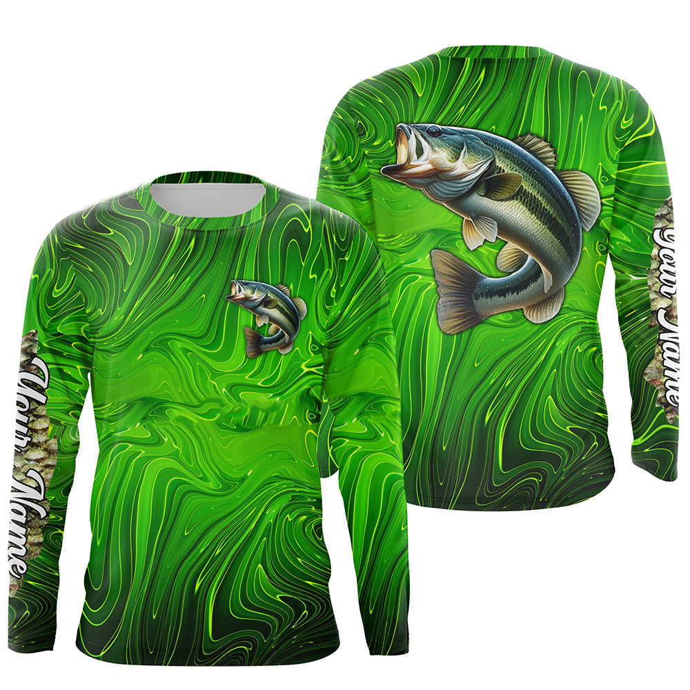 Bass fishing green camo customize name performance long sleeves Fishing, women, kid NQS6061