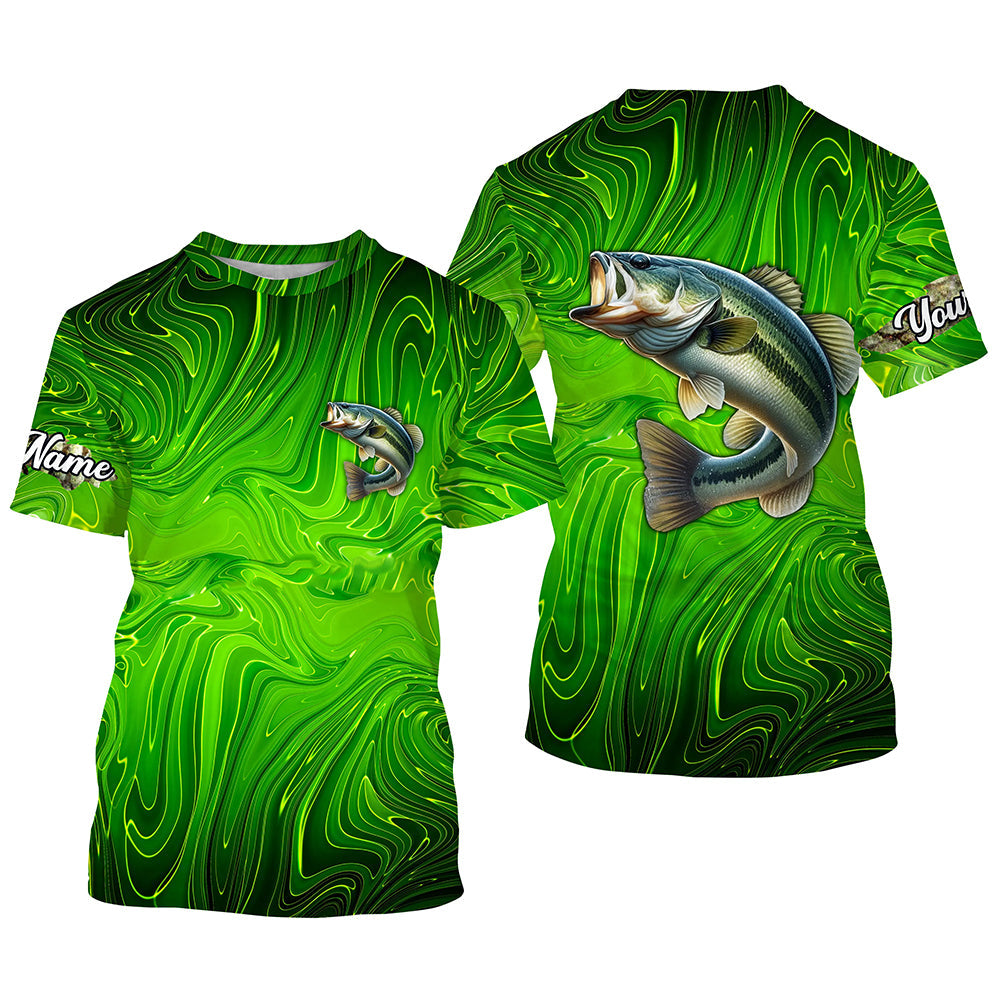 Bass fishing green camo customize name performance long sleeves Fishing, women, kid NQS6061
