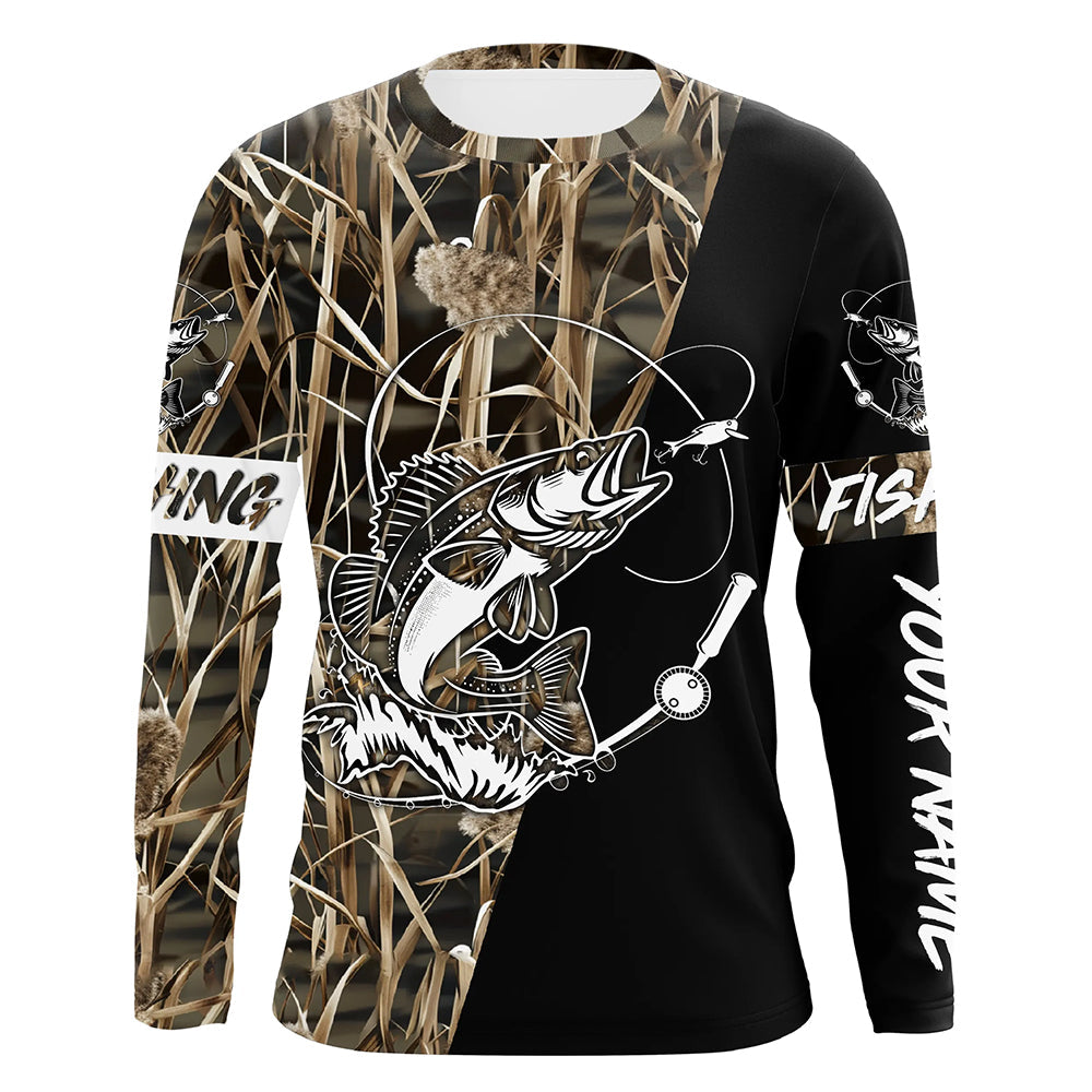 Walleye Fishing tattoo camo black version custom name performance fishing NQS923