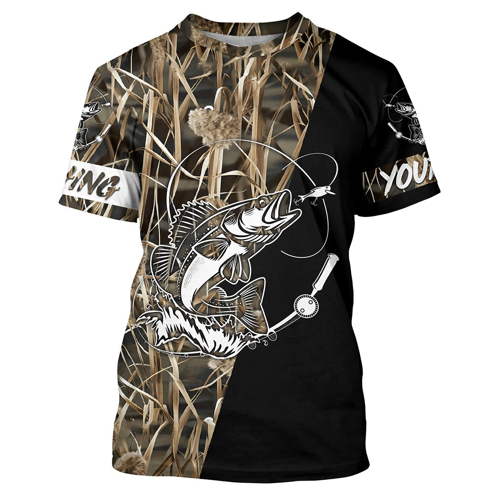 Walleye Fishing tattoo camo black version custom name performance fishing NQS923