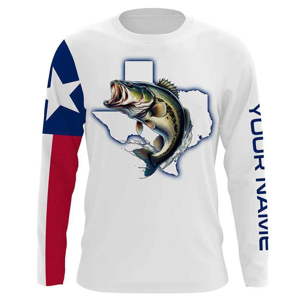Texas Bass Fishing Texas Flag patriotic UV protection customize name long sleeves fishing NQS2326