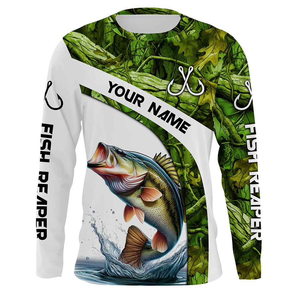 Bass fishing Green Camo UV protection Customized long sleeve fishing, bass tournament NQS5130