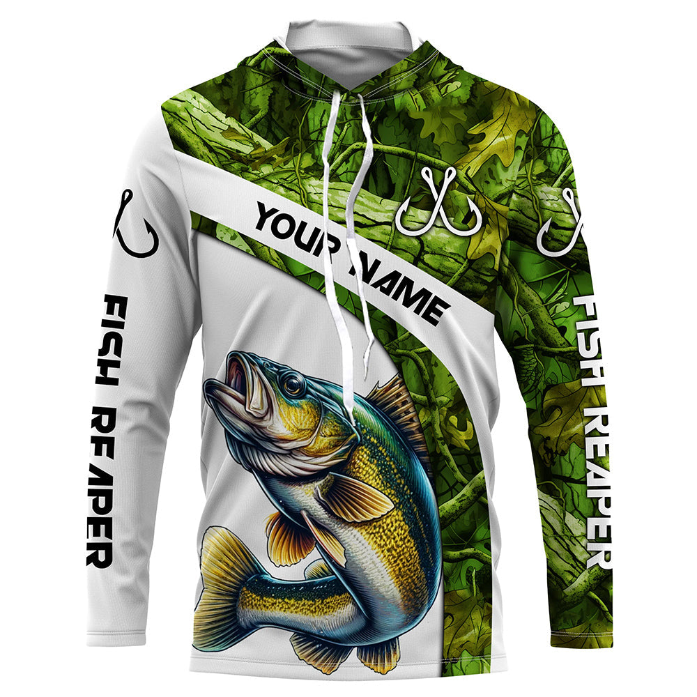 Walleye fishing Green Camo UV protection Custom long sleeve fishing, Walleye tournament NQS5131