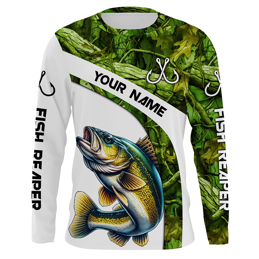 Walleye fishing Green Camo UV protection Custom long sleeve fishing, Walleye tournament NQS5131
