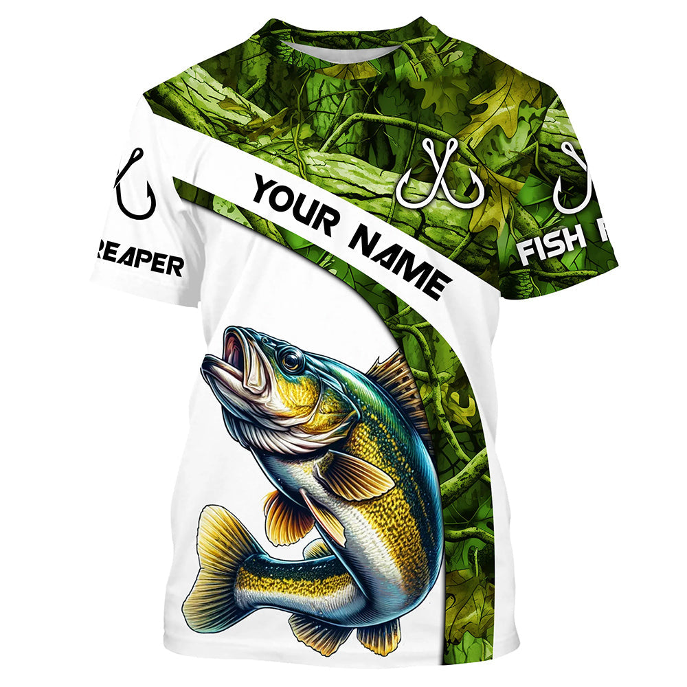 Walleye fishing Green Camo UV protection Custom long sleeve fishing, Walleye tournament NQS5131
