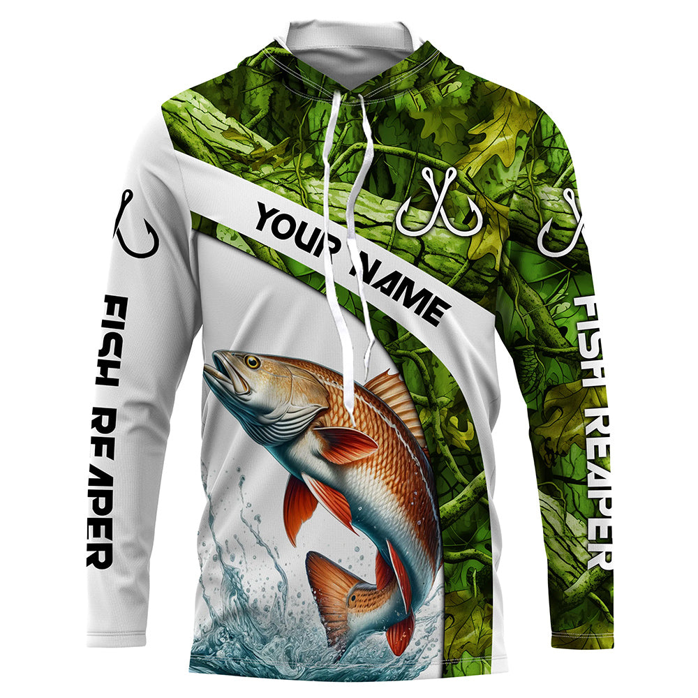 Redfish fishing Green Camo UV protection Custom long sleeve fishing, Red drum tournament NQS5132
