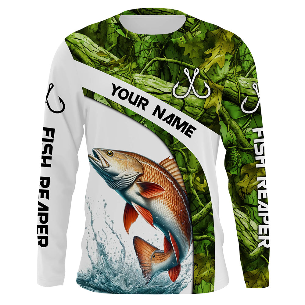 Redfish fishing Green Camo UV protection Custom long sleeve fishing, Red drum tournament NQS5132