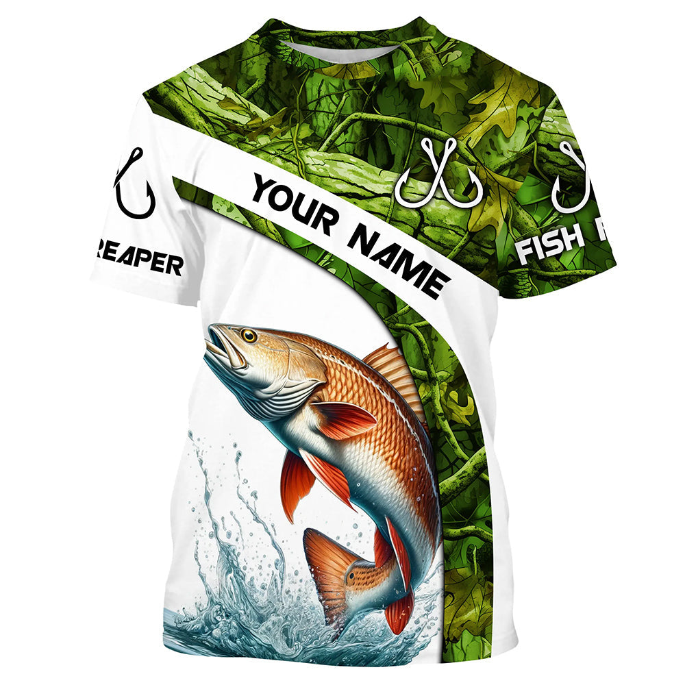Redfish fishing Green Camo UV protection Custom long sleeve fishing, Red drum tournament NQS5132