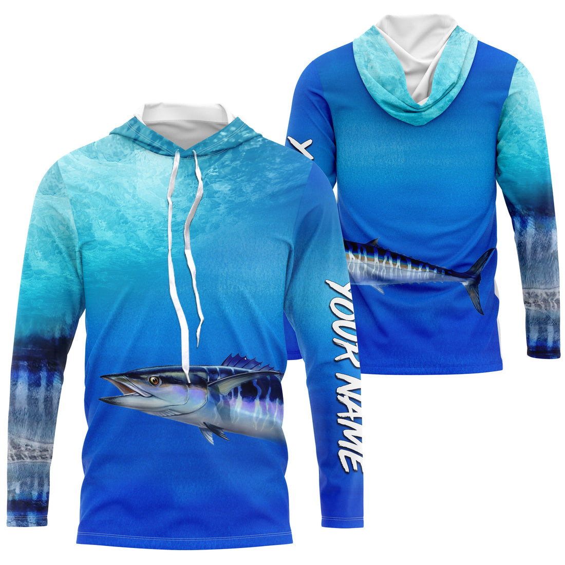 Wahoo fishing scales blue ocean sea wave camo Custom Name sun protection UPF 30+ fishing NQS3413