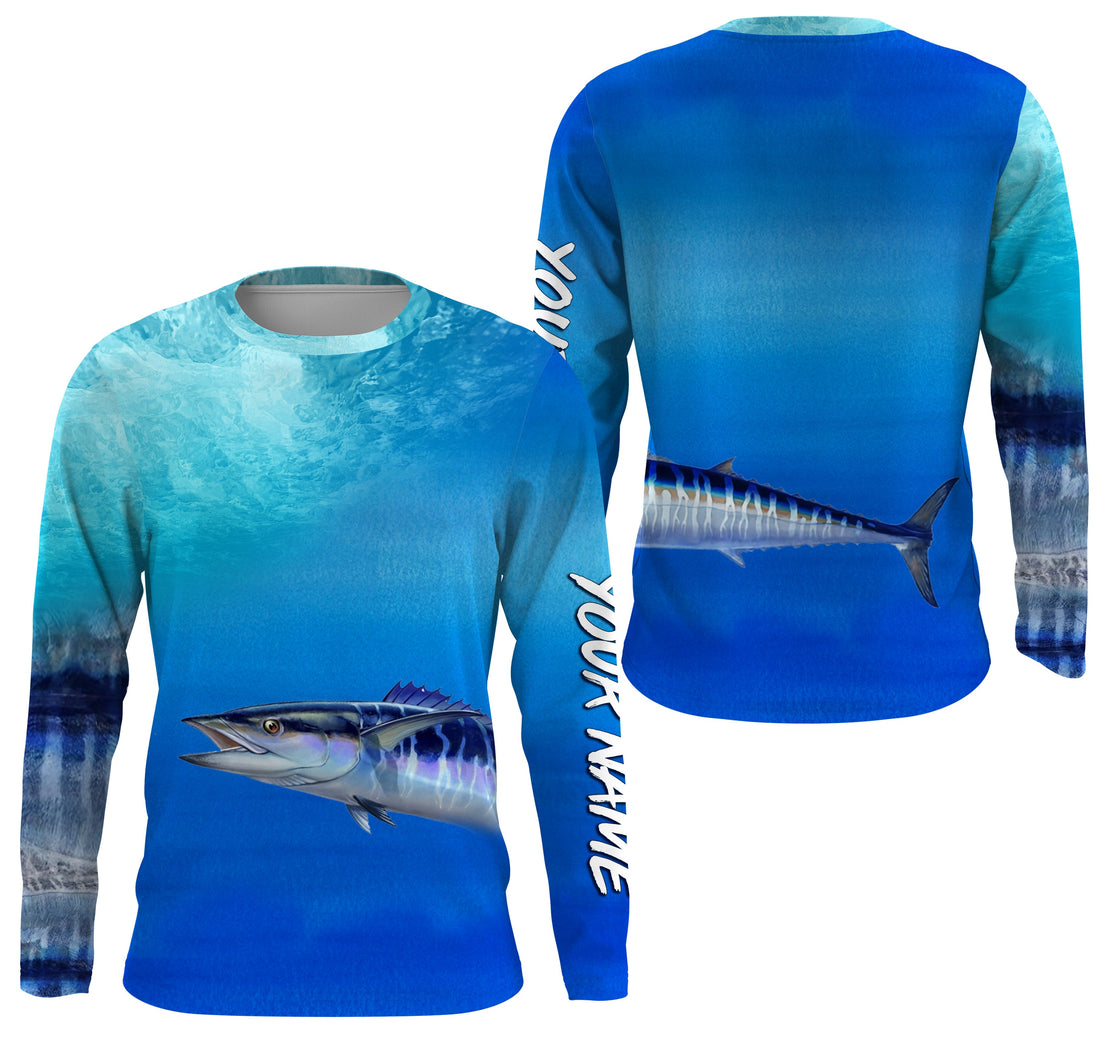 Wahoo fishing scales blue ocean sea wave camo Custom Name sun protection UPF 30+ fishing NQS3413
