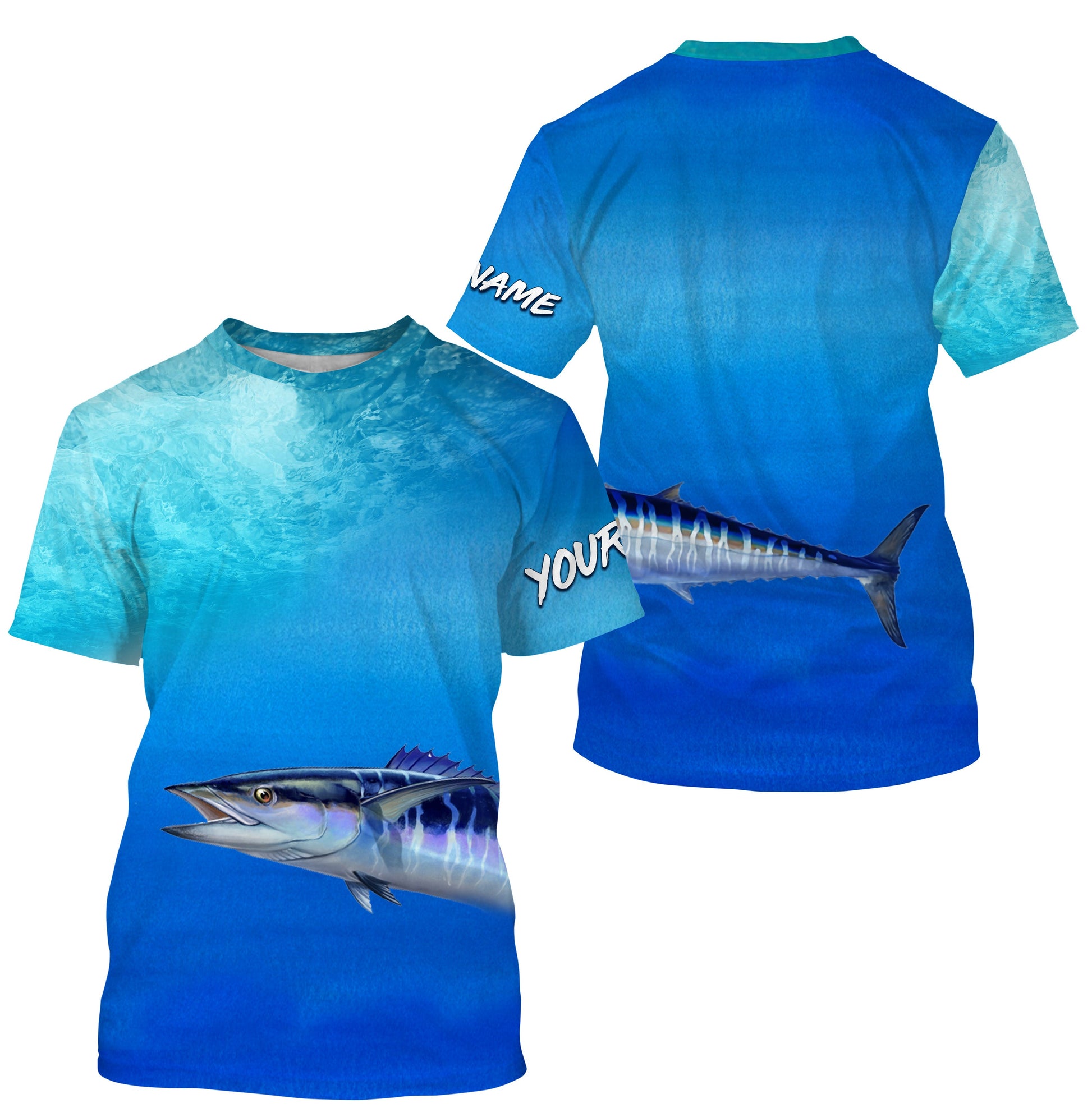 Wahoo fishing scales blue ocean sea wave camo Custom Name sun protection UPF 30+ fishing NQS3413