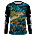 Blue camo walleye fishing custom UV protection long sleeve fishing, walleye tournament NQS5144