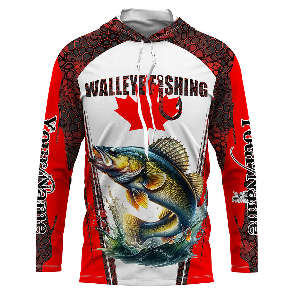 Walleye fishing red camo Custom Canadian flag UV Protection Fishing NQS5652