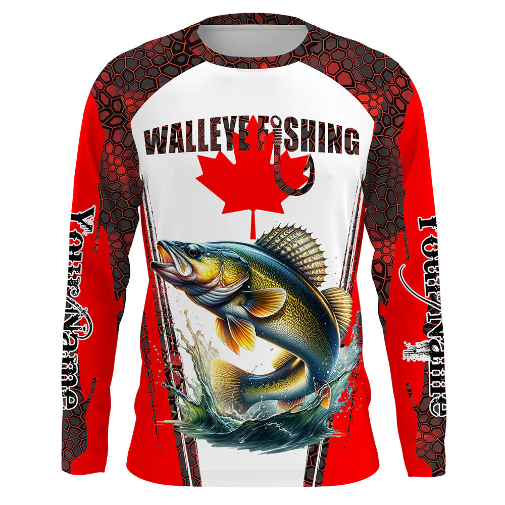 Walleye fishing red camo Custom Canadian flag UV Protection Fishing NQS5652