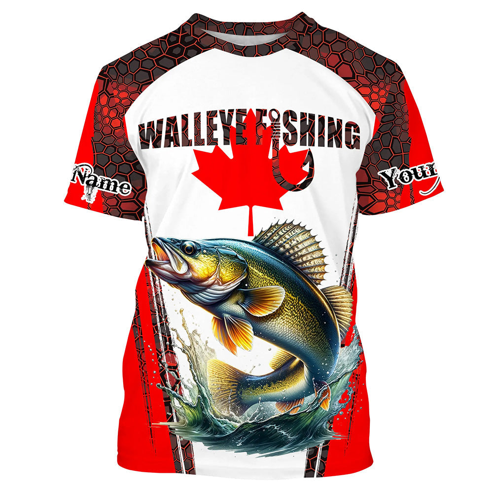 Walleye fishing red camo Custom Canadian flag UV Protection Fishing NQS5652