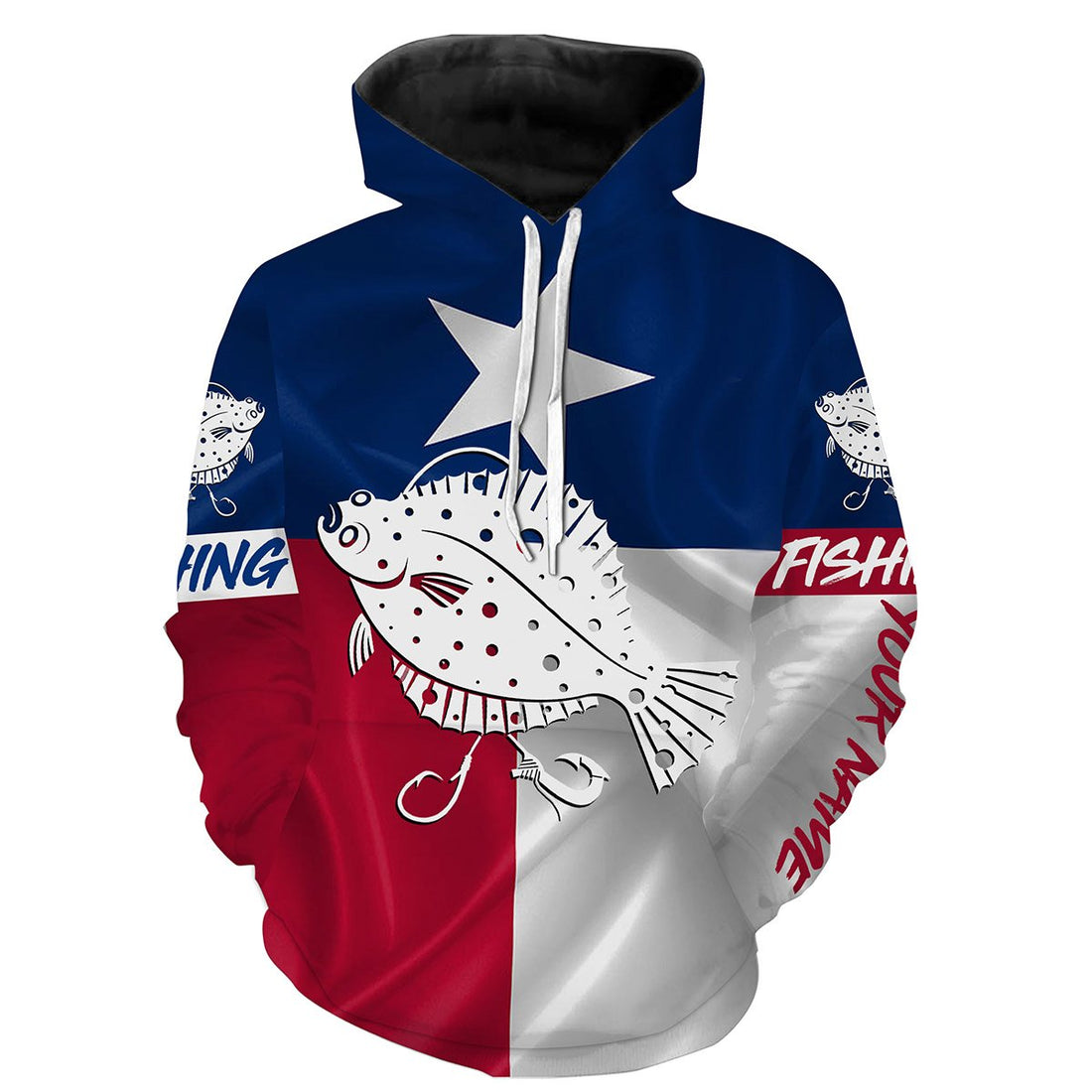 Flounder Tattoo fishing Texas Flag 3D All Over print saltwater personalized fishing apparel for Adult and kid NQS401