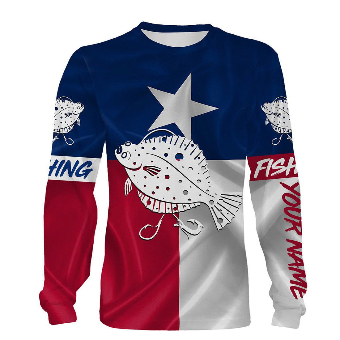 Flounder Tattoo fishing Texas Flag 3D All Over print saltwater personalized fishing apparel for Adult and kid NQS401