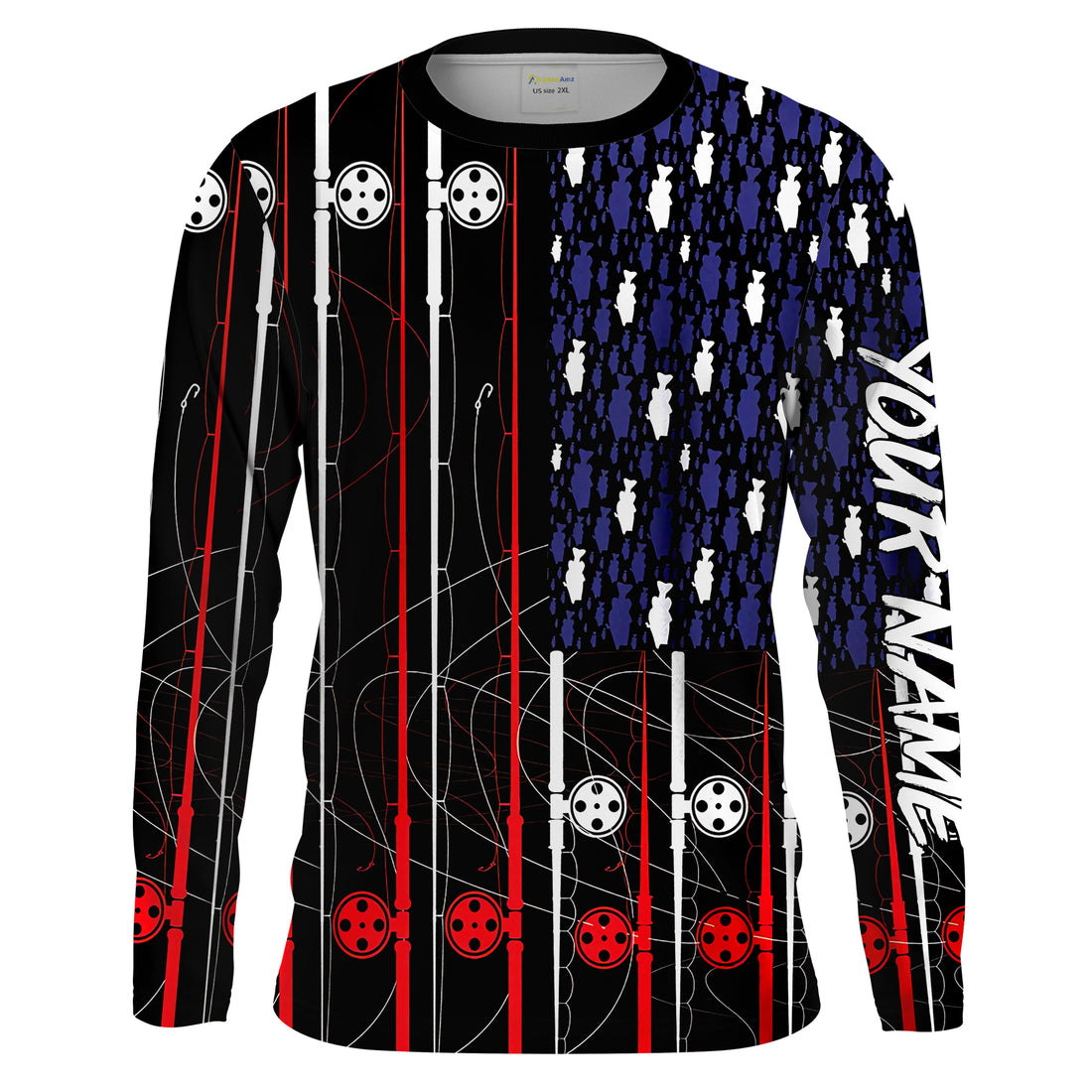 American flag patriotic fishing rod Long Sleeve fishing personalized fishing gift NQS1770