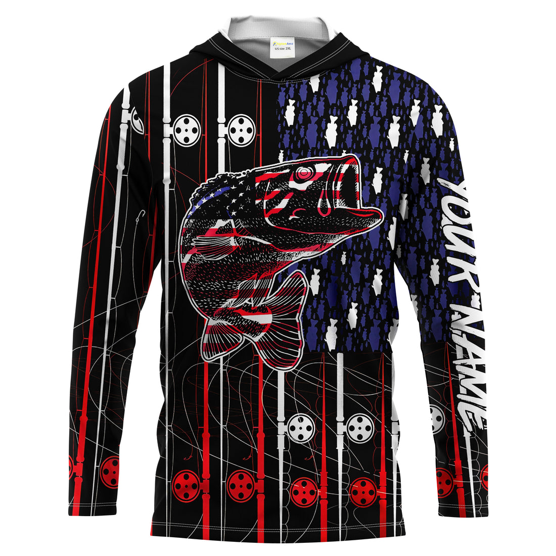 Bass American flag patriotic fishing rod Long Sleeve fishing personalized fishing gift NQS1771