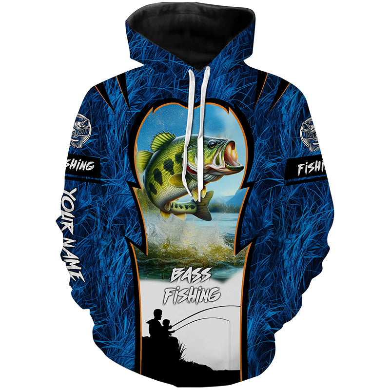 Bass Fishing Blue Camo Custome 3D All Over Printed, Personalized Fishing gift For Adult, Kid NQS597