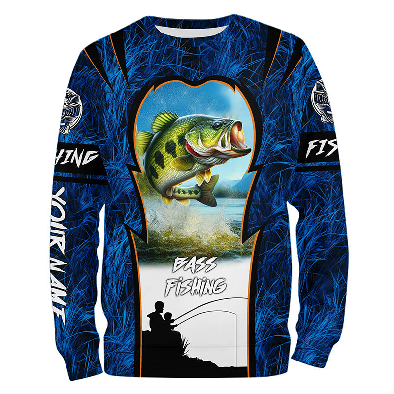 Bass Fishing Blue Camo Custome 3D All Over Printed, Personalized Fishing gift For Adult, Kid NQS597