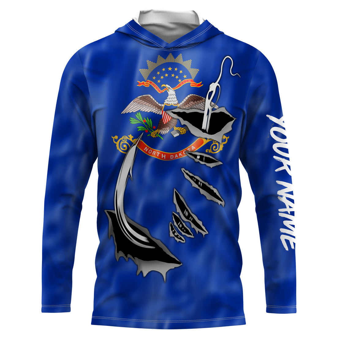 North Dakota Flag 3D Fish Hook UV Protection Custom Long Sleeve performance Fishing IPHW501