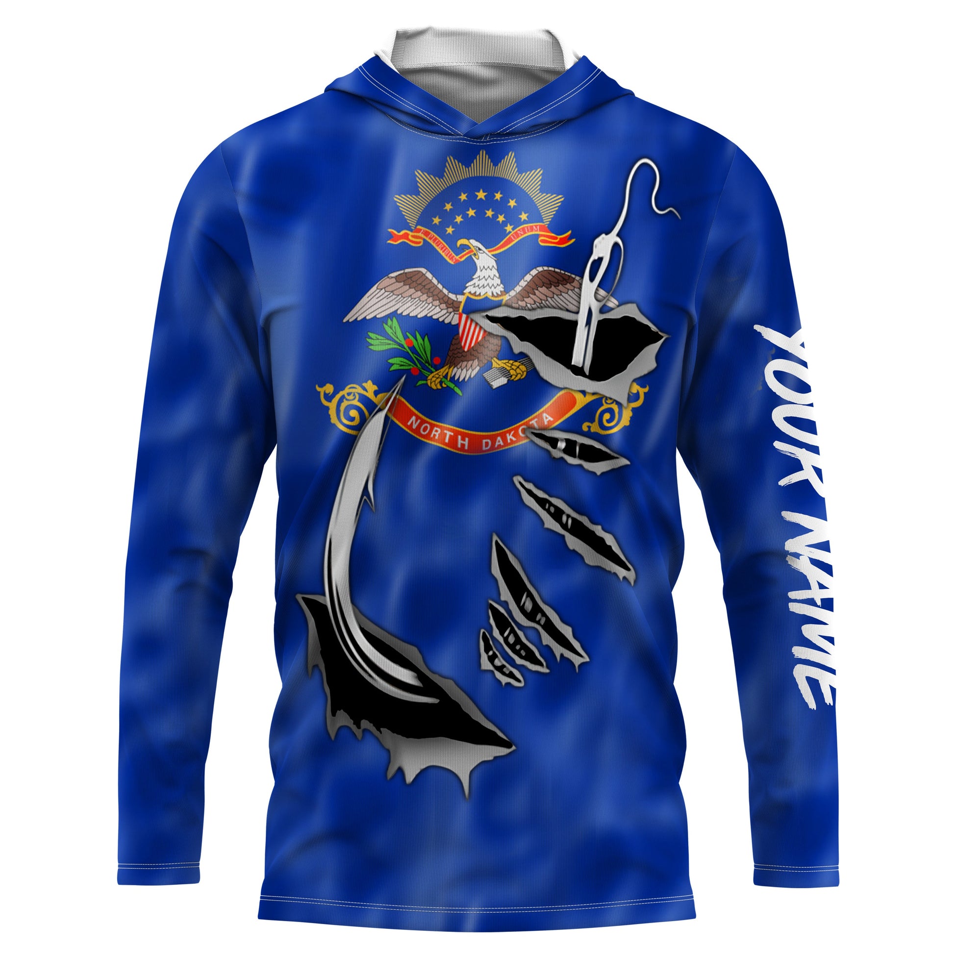 North Dakota Flag 3D Fish Hook UV Protection Custom Long Sleeve performance Fishing IPHW501