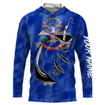 North Dakota Flag 3D Fish Hook UV Protection Custom Long Sleeve performance Fishing IPHW501
