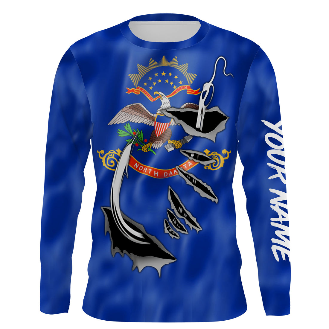 North Dakota Flag 3D Fish Hook UV Protection Custom Long Sleeve performance Fishing IPHW501