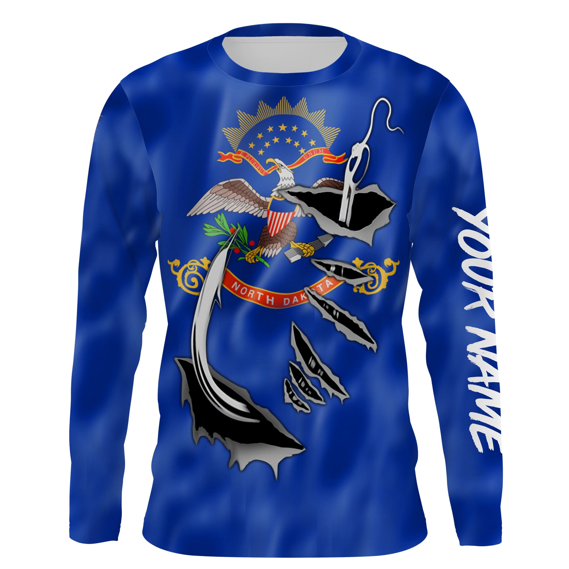 North Dakota Flag 3D Fish Hook UV Protection Custom Long Sleeve performance Fishing IPHW501