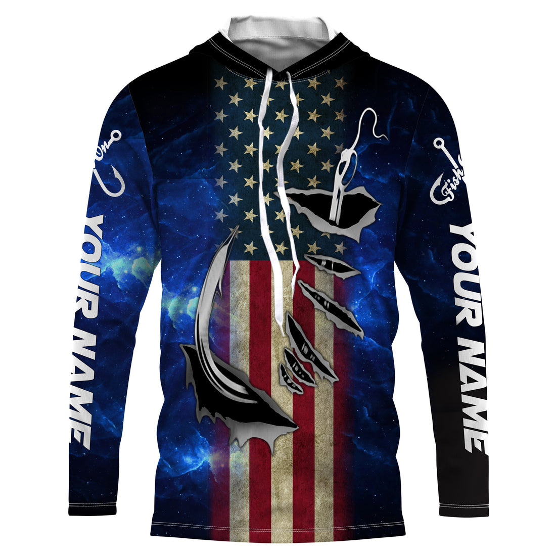 American flag fish hook blue galaxy fishing Custom Name UV Protection performance fishing NQS3024