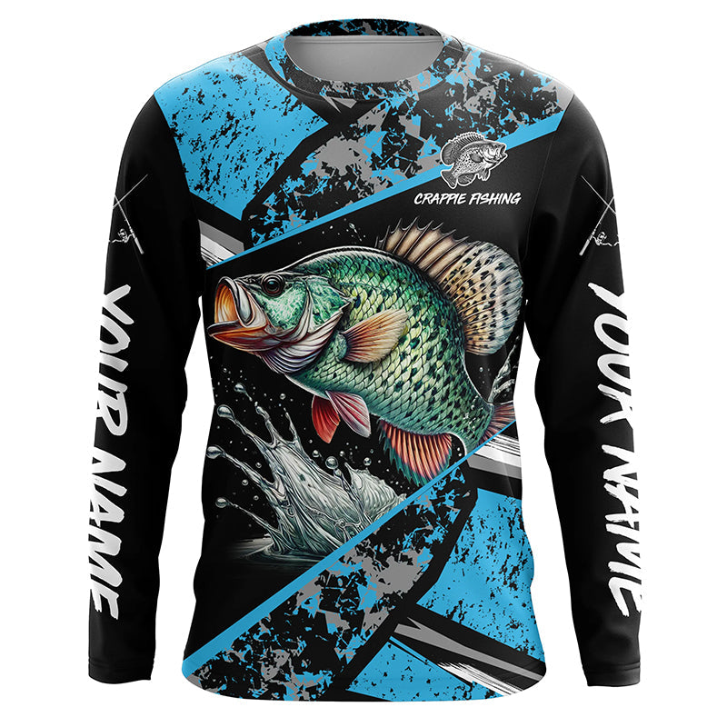 Crappie fishing Blue camo Long Sleeve Performance Fishing custom Crappie fishing NQS7989