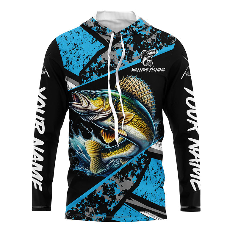 Walleye fishing Blue camo Long Sleeve Performance Fishing custom Walleye fishing NQS7990