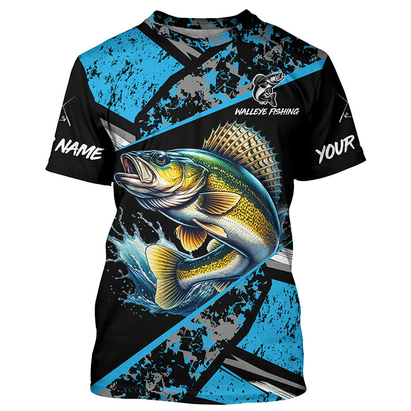 Walleye fishing Blue camo Long Sleeve Performance Fishing custom Walleye fishing NQS7990