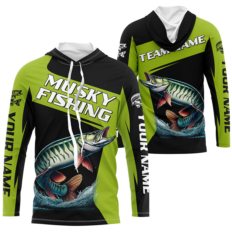 Green Musky fishing Custom Long Sleeve Tournament Fishing, Performance Muskie Fishing NQS8188