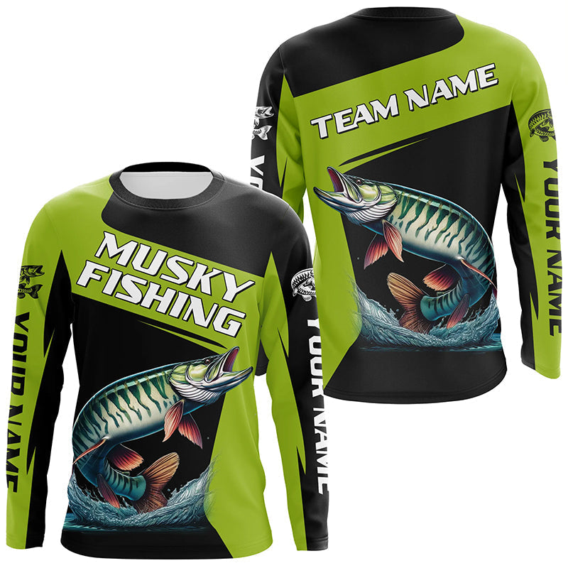 Green Musky fishing Custom Long Sleeve Tournament Fishing, Performance Muskie Fishing NQS8188