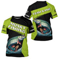 Green Musky fishing Custom Long Sleeve Tournament Fishing, Performance Muskie Fishing NQS8188