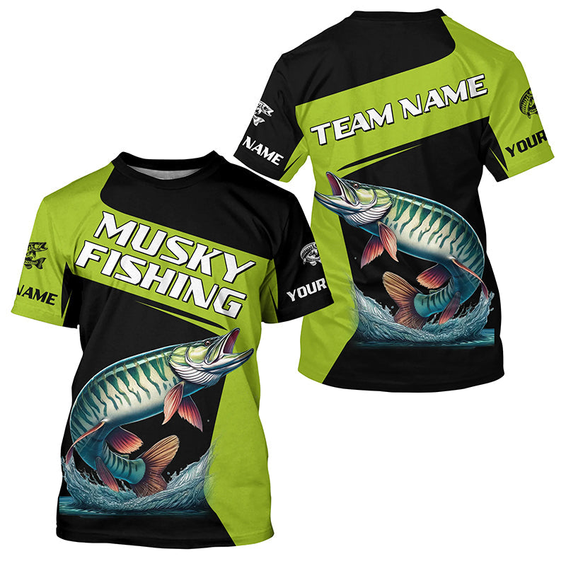 Green Musky fishing Custom Long Sleeve Tournament Fishing, Performance Muskie Fishing NQS8188