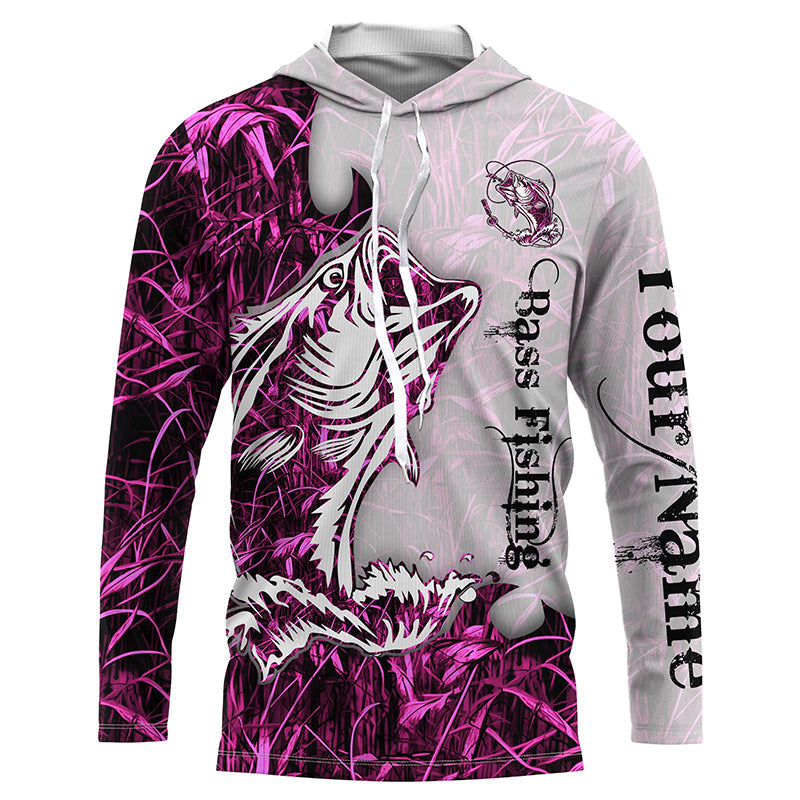Bass fishing pink Camo Customize name sun protection long sleeves fishing, women NQS801