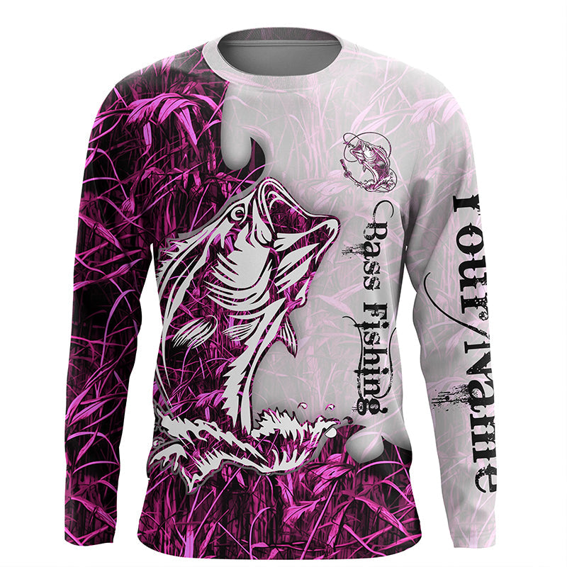 Bass fishing pink Camo Customize name sun protection long sleeves fishing, women NQS801