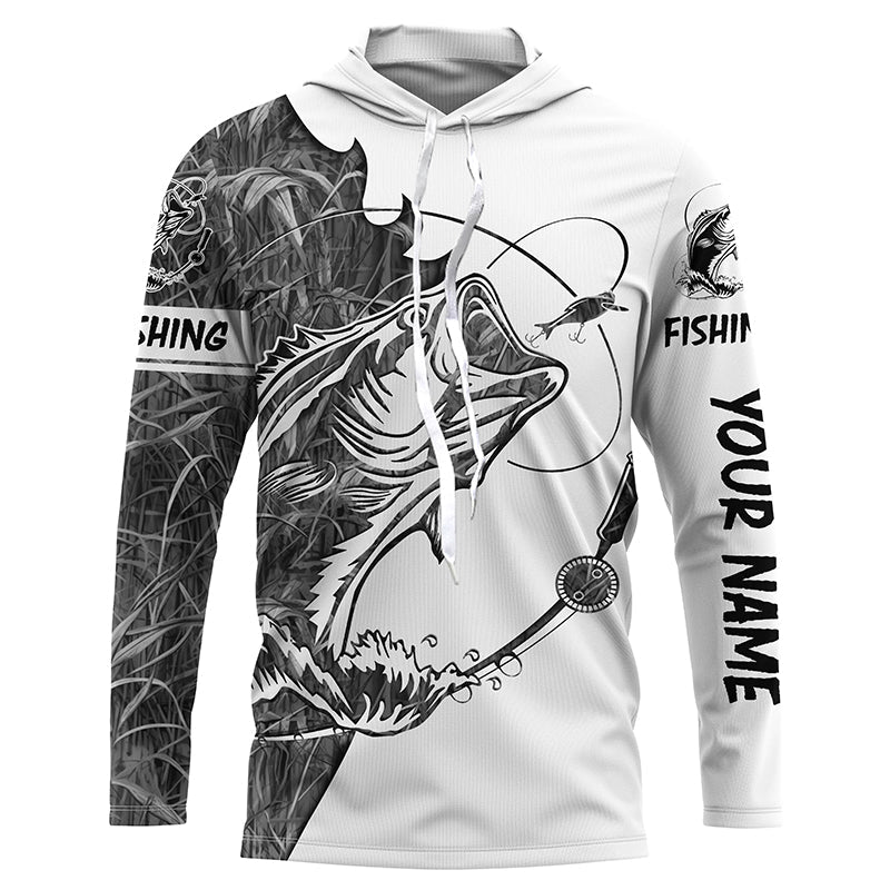 Gray camo Largemouth Bass fishing Long Sleeve Custom fishing, women, Kid NQS2333